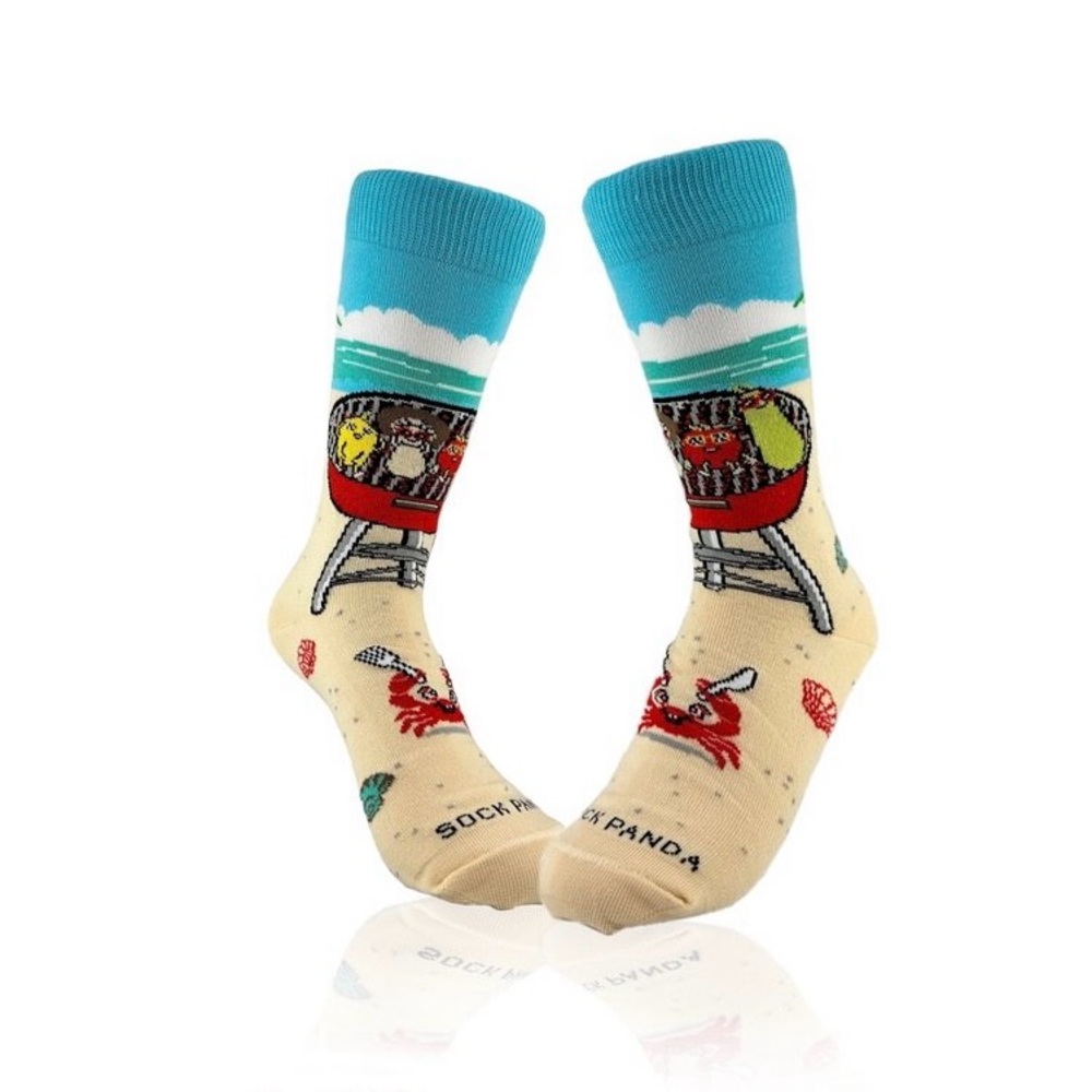 NWT BBQ Beach Socks - Blue and Cream
